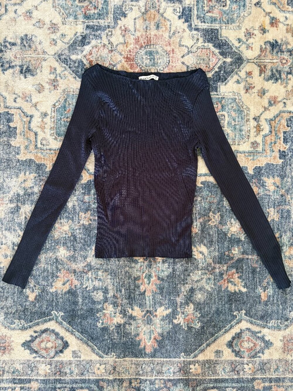 💙 Abercrombie & Fitch Slash Ribbed Long Sleeve Top | Navy | Size Medium